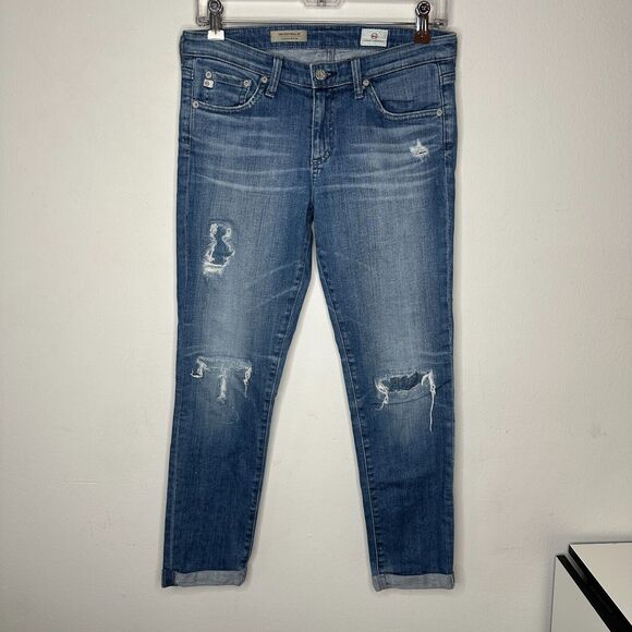 Ag Adriano Goldschmeid Distressed Med Wash The Stilt Cigarette Roll Up Jeans 27 - Picture 3 of 15